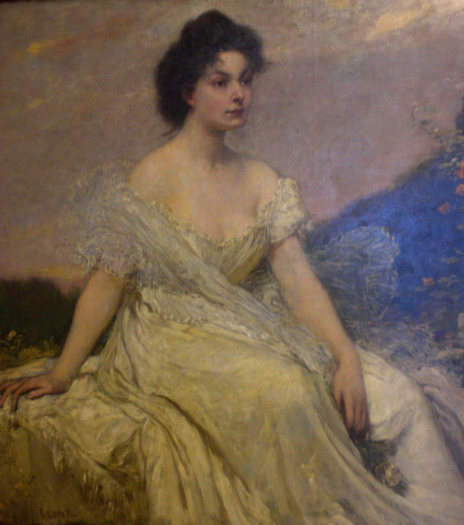 Lotz Károly - Lotz Kornélia fehér ruhában 1900 körül