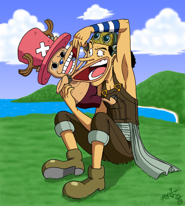 Chopper and Usopp duke it out by Spookaboo