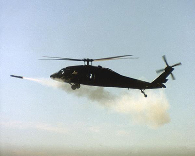 A UH-60 Black Hawk test fires an AGM-114A Hellfire tactical air-