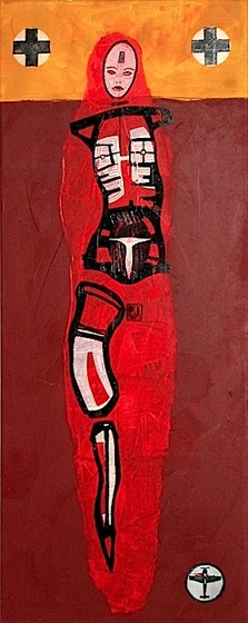 23 KILÉGZÉS-BELÉGZÉS1 -E,olaj, vászon, linó,100x40cm, 2004