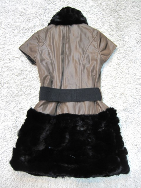 90924B-16  CHANEL COFFEE WOOL&POLYESTER RABBIT HAIR DRESS SIZE 2