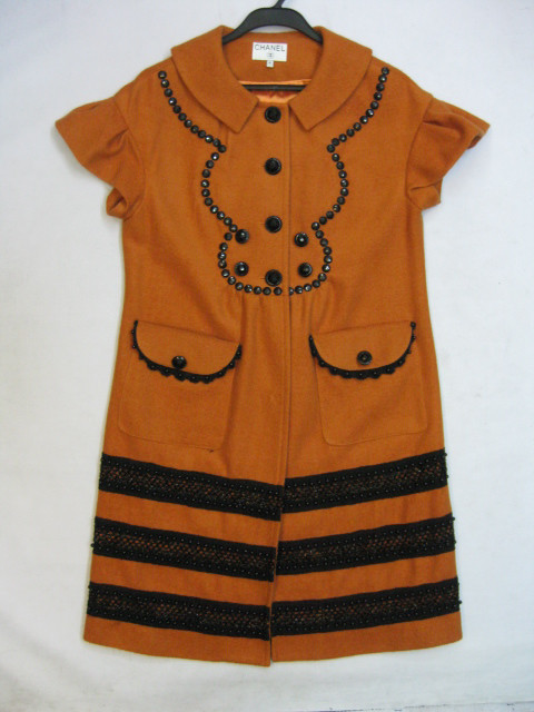 91017A-07A  CHANEL ORANGE WOOL&COTTON DRESS SIZE 2 4 6 PRICE USD