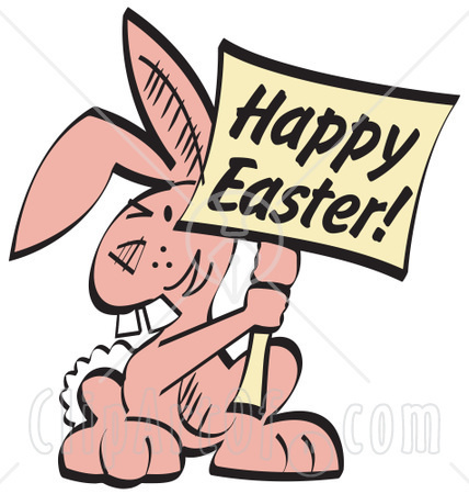 14695-Pink-Easter-Bunny-With-Buck-Teeth-Holding-A-Happy-Easter-S